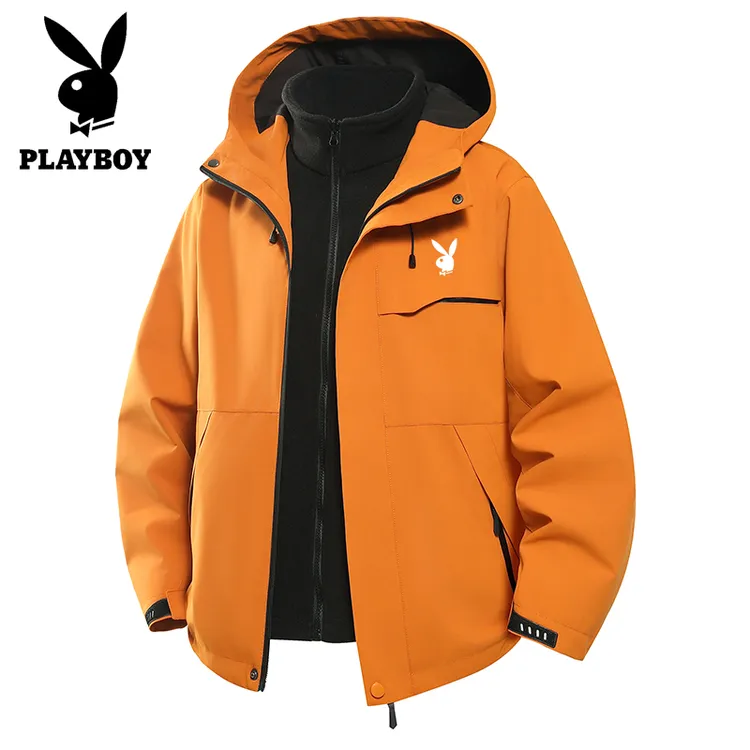 花花公子冲锋衣男款三合一两件套冲锋衣户外防风防水登山秋冬外套