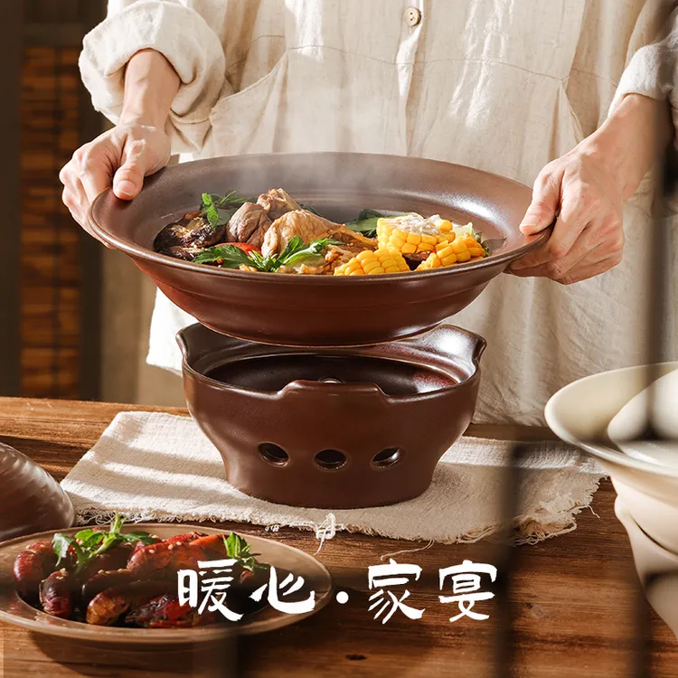 【东正烧-暖心·家宴】砂锅复古火锅焖烧煎炒明火电陶炉通用盘锅两用