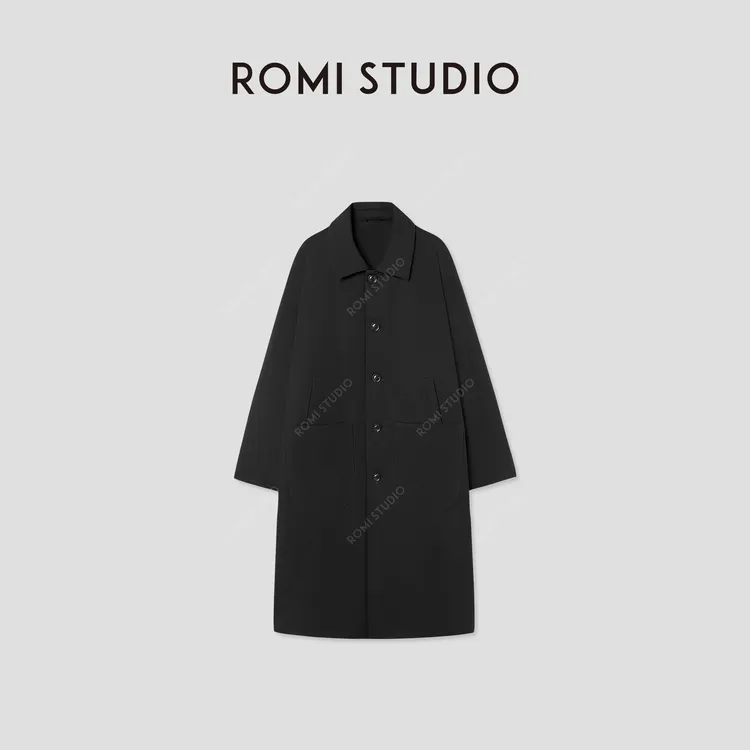 ROMI STUDIO85白鹅绒 盐缩洗水棉微皱感衬衣式翻领羽绒服441Y6100