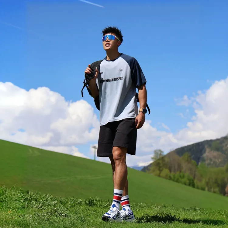 夏季凉感美式复古插肩袖圆领T恤宽松运动速干健身训练短袖投篮服