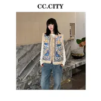 【蔡丽丽】女厚款刺绣国风花卉圆领马夹时尚复古毛马甲秋冬W8811