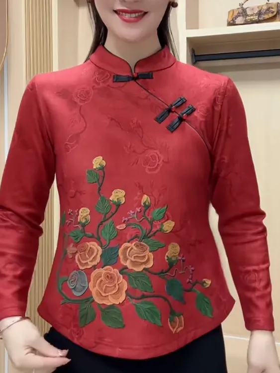 上衣提花长袖碎花短款气质显瘦中国风双面女士小衫百搭ins