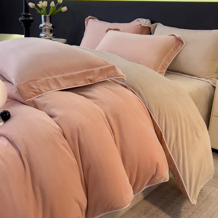 水星家纺冬季婴儿牛奶绒四件套毛绒A类纯色毛绒被套双面绒加绒被4