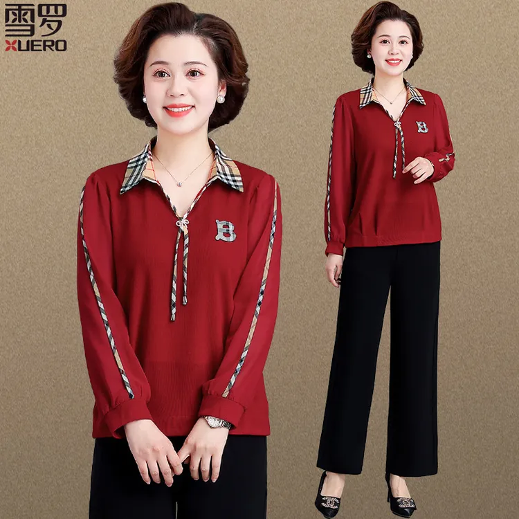 中年妈妈秋装休闲宽松衬衫40岁50中老年女装春秋时尚洋气上衣大码