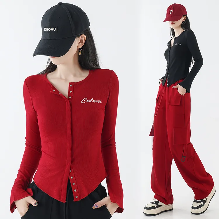 2025春秋新款运动T恤女士时尚广场舞服装炸街上衣健身团体表演服