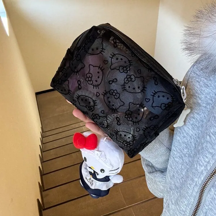 透明网纱kitty补妆包便携外出化妆包收纳旅行实用零钱包耳机包JY