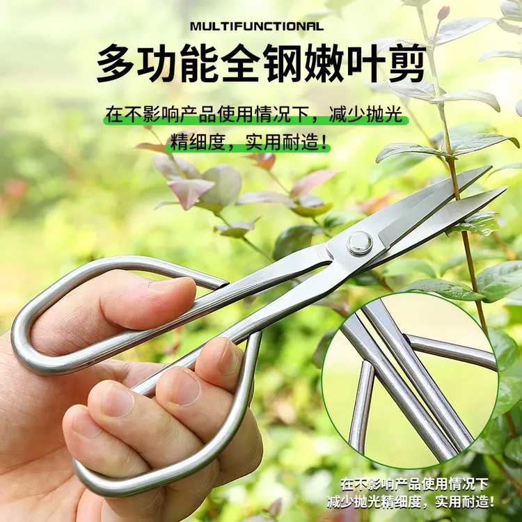 全不锈钢加厚园艺叶芽剪尖头长杆多功能盆景盆栽修枝园艺专用剪刀
