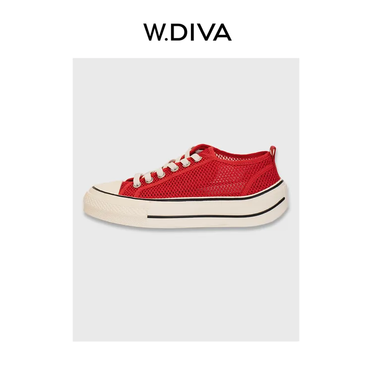 W.Diva【漫漫盛夏】透网厚底帆布鞋透气一脚蹬时尚板鞋52X162336