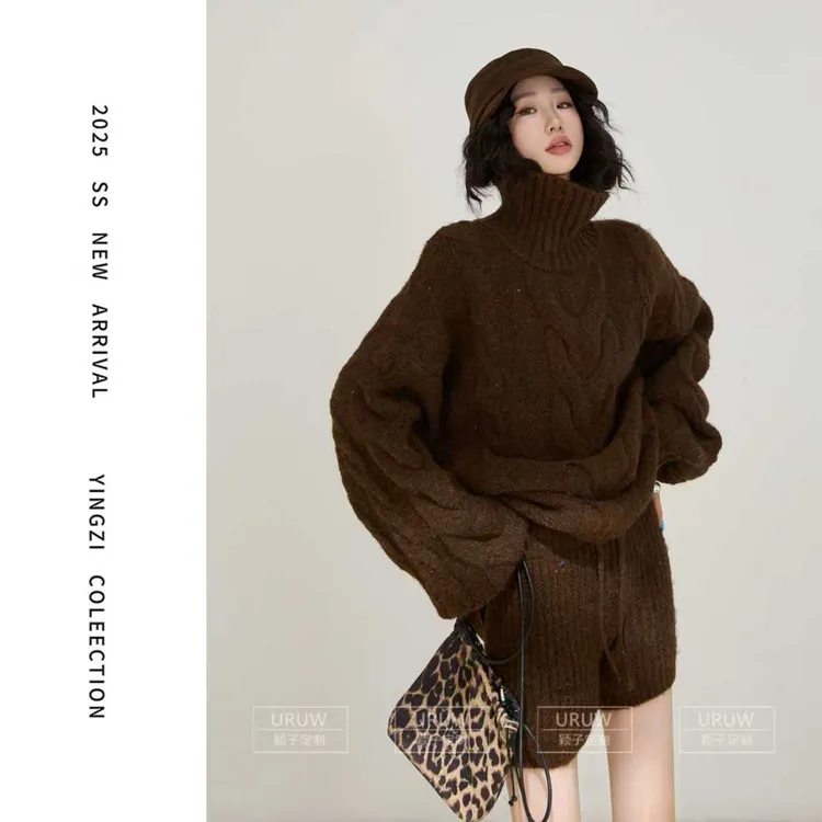 颖子定制【京洛佳人】秋冬复古彩点高领加厚毛衣休闲百搭短裤2019