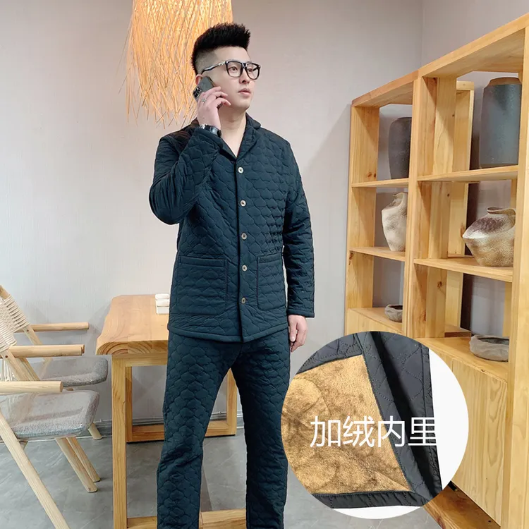男士奢华高品质夹棉加绒睡衣套装2025秋冬高品质奢华可外穿家居服