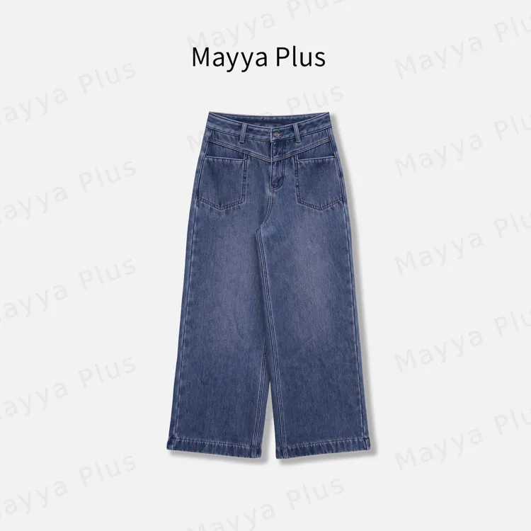 【火山牛仔】Mayya Plus麦芽定制款气质显瘦百搭阔腿牛仔裤32547837