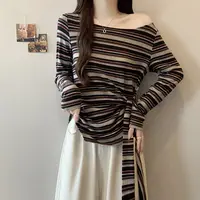2025秋装新款胖mm大码女露肩斜领绑带纯欲不规则长袖上衣6023