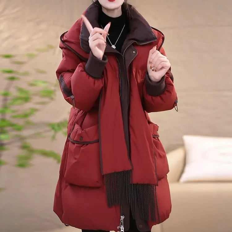 高档专柜轻奢精纺羽绒棉服大码遮肉宽松防寒保暖大衣外套帽子可拆