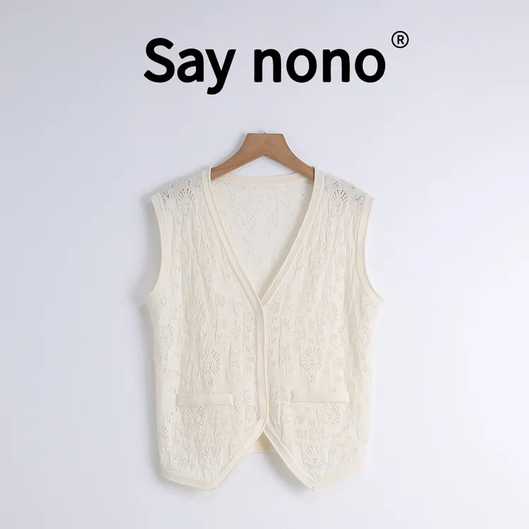 懒猫nono│Saynono 复古＿V领蕾丝镂空背心开衫气质无袖女 /SY2975