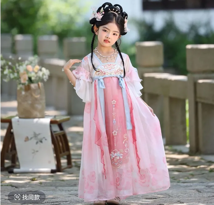 汉服女童2025新款夏款儿童高端超仙礼服裙女孩古风飘逸公主连衣裙