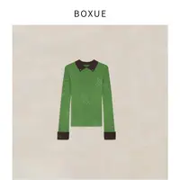 BOXUE“云柠”2025秋冬高级感羊毛拼接拼色针织 毛衣 #250930MY5357