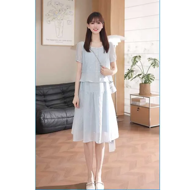 L5447高档连衣裙时尚减龄显瘦中长裙2025夏洋气百搭气质轻奢女装