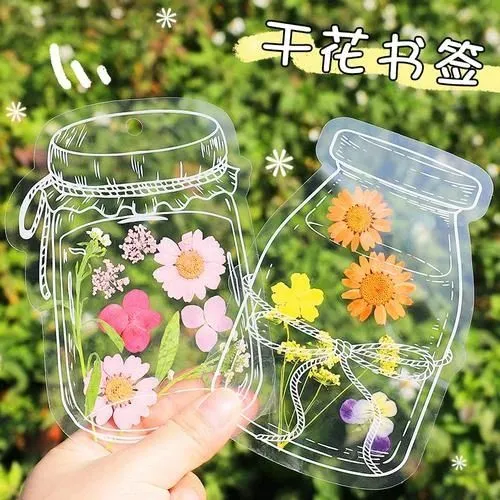 C瓶子里的春天儿童树叶画手工DIY透明贴纸干花植物欧若风书签TK