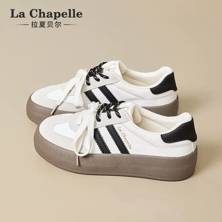 拉夏贝尔小白鞋女款2025新款冬季轻便软底板鞋厚底运动百搭德训鞋