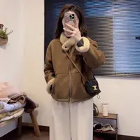 飞飞家~美拉德复古穿搭~毛领麂皮拼接加厚羊羔绒外套#外套女Y9338