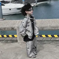 Jimmy妈童装【可拆卸设计】春季新款儿童脏脏涂鸦吸水色牛仔套装