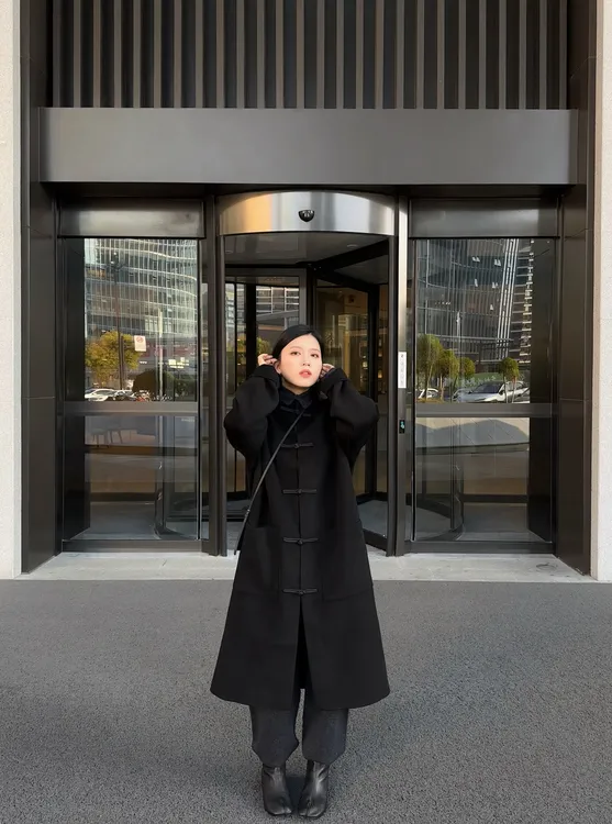 精织绒感细支羊毛手工盘扣中式大衣 2139