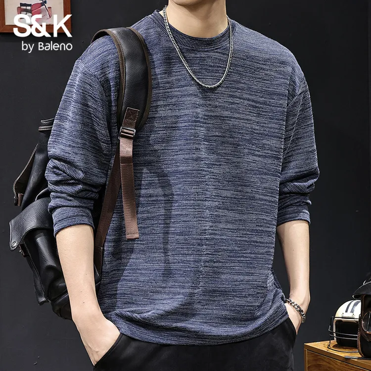 班尼路S&K美式肌理感重磅长袖T恤男士2025秋季新款宽松圆领上衣服