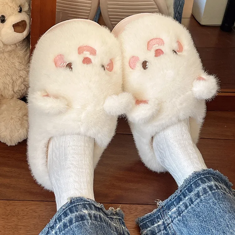 卡通小海狸棉拖鞋女冬季室内居家防滑保暖厚底舒适毛绒保暖棉拖鞋