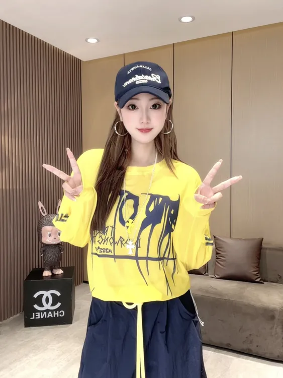 LL5010  字母侧边条纹网纱夏季新款抽绳垂顺透气柔软百搭时尚T恤