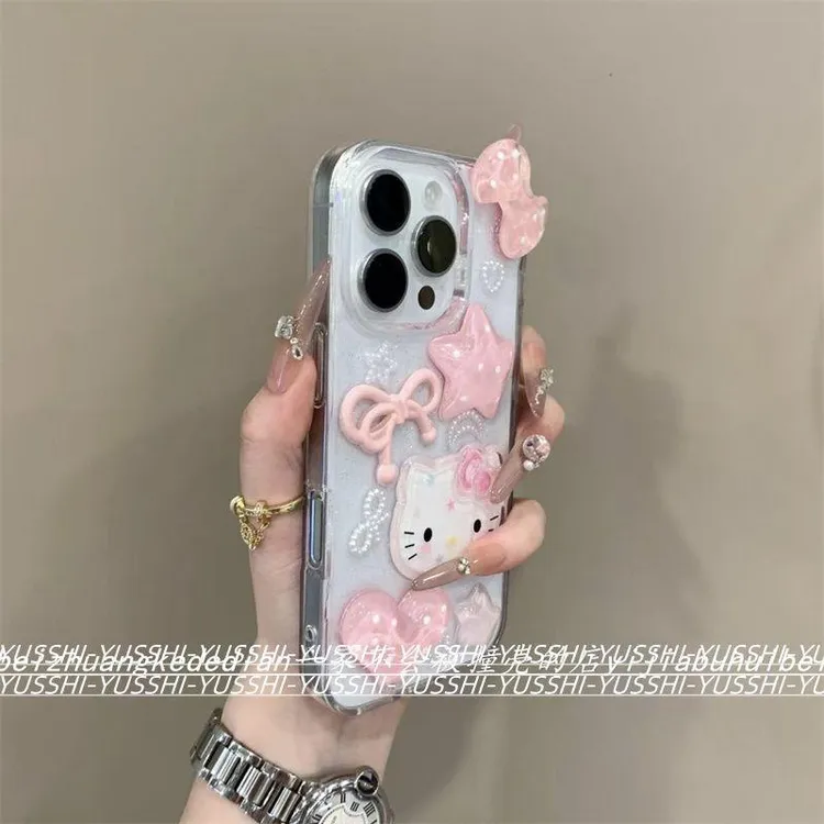 透明滴胶立体蝴蝶结kt猫适用苹果15promax手机壳iPhone16可爱1413