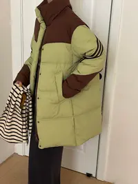 #24058 韩版相色短款羽绒服中长款外套时尚休闲外套立领加厚冬季