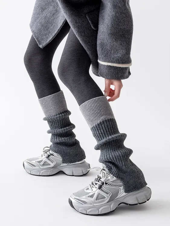 撞色袜子女冬季y2k羊绒袜套开口巴恩风小腿套配雪地靴长筒堆堆袜