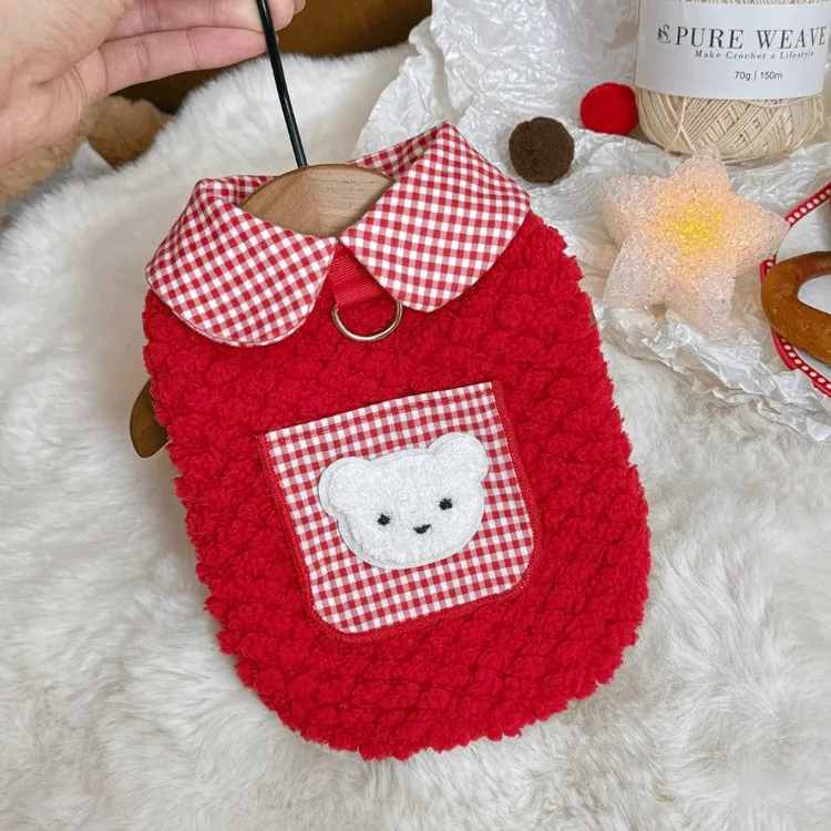 口袋卫衣泰迪比熊秋冬新款加绒保暖毛毛中小型宠物猫狗可牵引背心