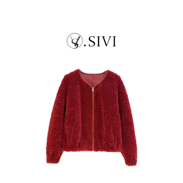 熙薇【广岛之恋】2025秋季新款100 全-羊-毛羊-卷毛休闲外套H5699