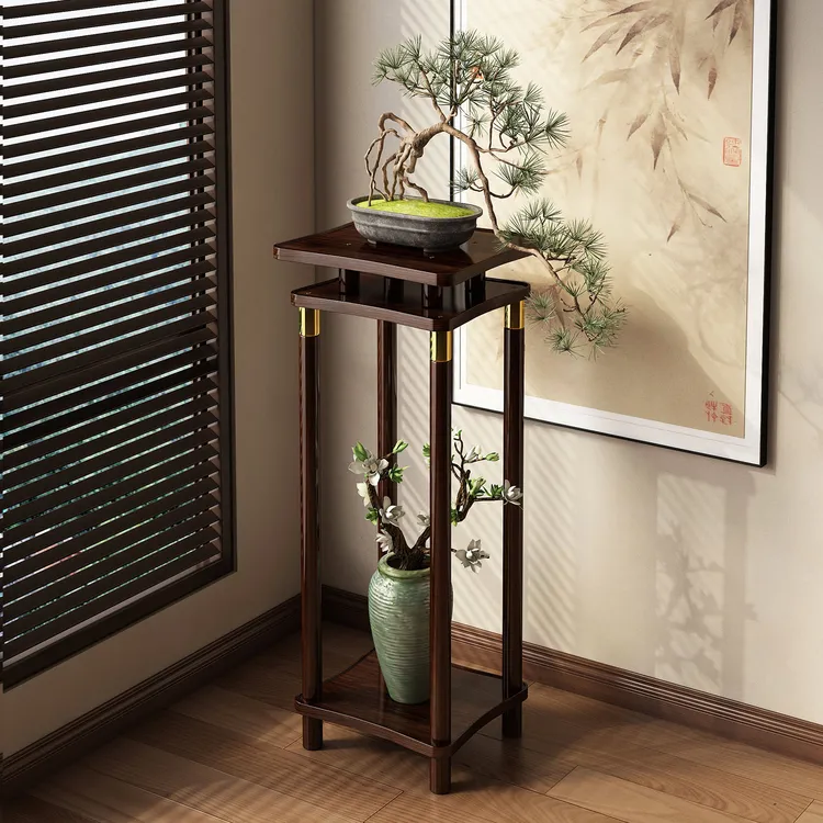 新中式博古架实木花盆展示架花瓶摆放架子宋代美学花架置物架摆件