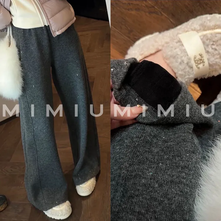 【mimius】P 加绒加厚羊毛混纺显瘦亮片休闲裤 G10249