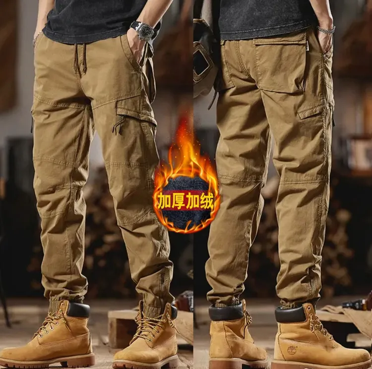 [秋冬厚款]男女同款美式复古休闲时尚束脚拉链口袋显瘦百搭工装裤