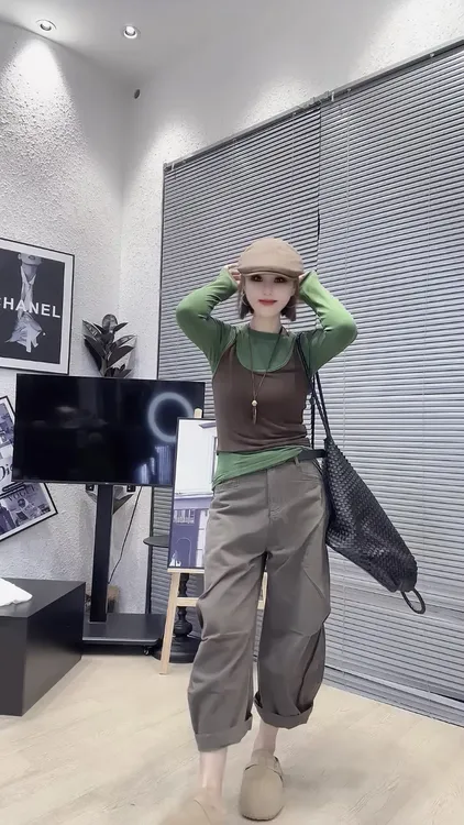 欧货2025秋季新款显瘦百搭圆领套头真两件拼色撞色打底衫女T恤