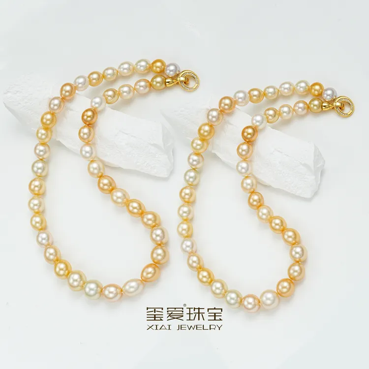 【紫绫定制ZL-13141】S925银海水金珠混彩项链 9-11mm（多样性发一）