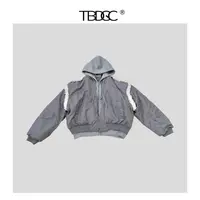 小众设计师系列 双色假两件连帽棒球棉服 男女同款