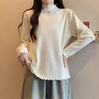 【1686】伊#木耳边百搭加绒打底毛衣上衣