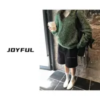 LELE-【森林绿】韩系特种花纱v领套头毛衣宽松休闲