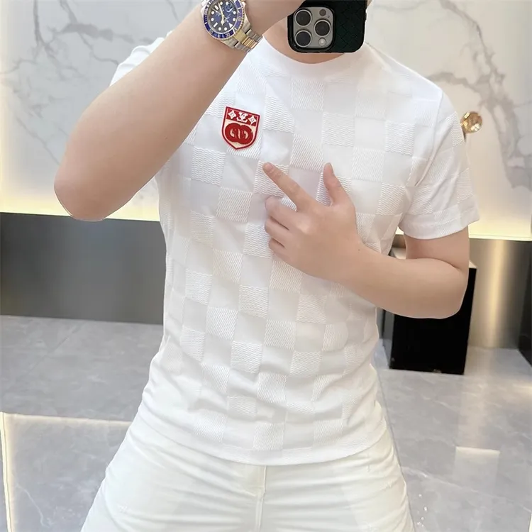 2025欧货轻奢男士针织冰丝短袖T恤印花时尚百搭夏季半袖上衣25293