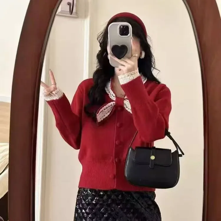 轻奢小香风气质系带毛衣女秋冬新款洋气针织开衫小个子上衣ins潮