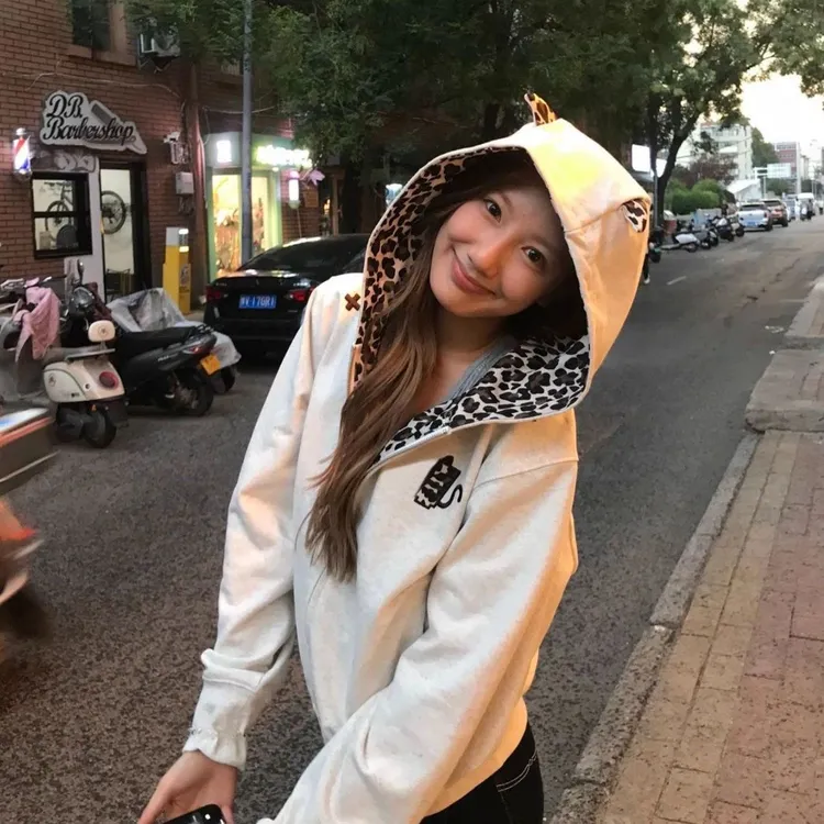 纯棉美式高街小恶魔豹纹连帽卫衣女秋冬加绒慵懒风短款开衫外套