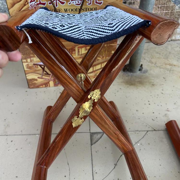 刚果花梨木马扎，镶嵌祥云铜片，原木打蜡免漆工艺，高端精美。