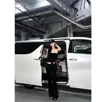 黑色星星抽绳印花休闲裤显瘦微喇裤