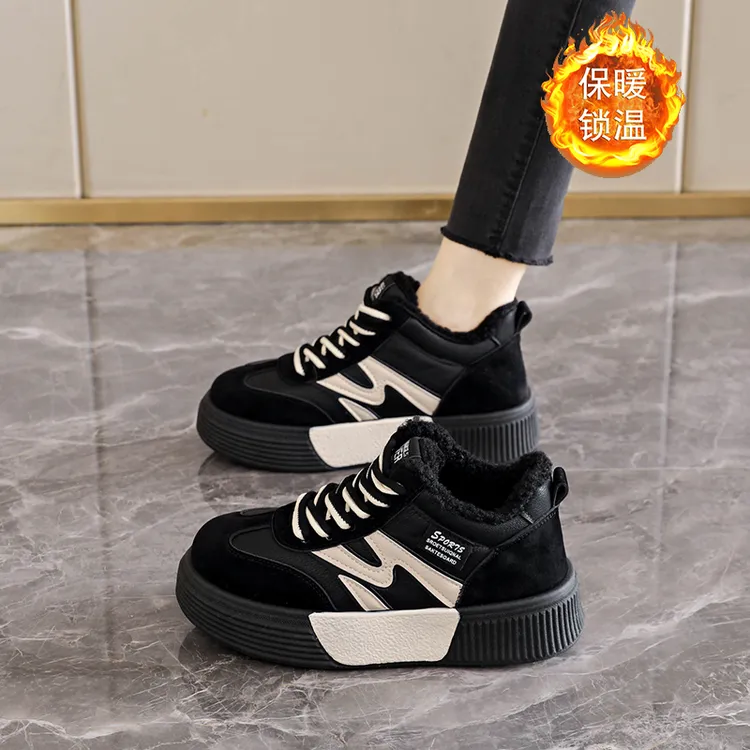 加绒运动鞋子女2025新款爆款巨好看厚底高帮板鞋软面冬季保暖棉鞋