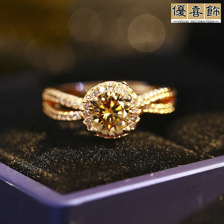 铜合金塑料戒指抖音直播锆石微镶光年戒指香槟金色钻戒女士时尚指