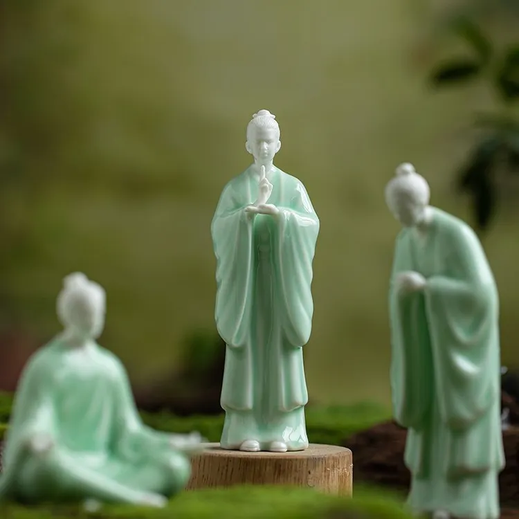 中式禅意陶瓷人物摆件创意手办家居书房茶室博古架国风工艺装饰品
